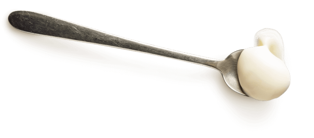 Spoonful of creamy mayonnaise demonstrating custom sauce formulation and texture development.