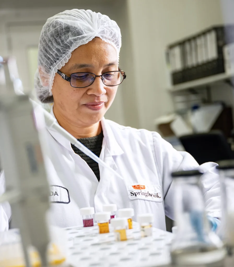 Springbrook food technologist testing samples during product development process